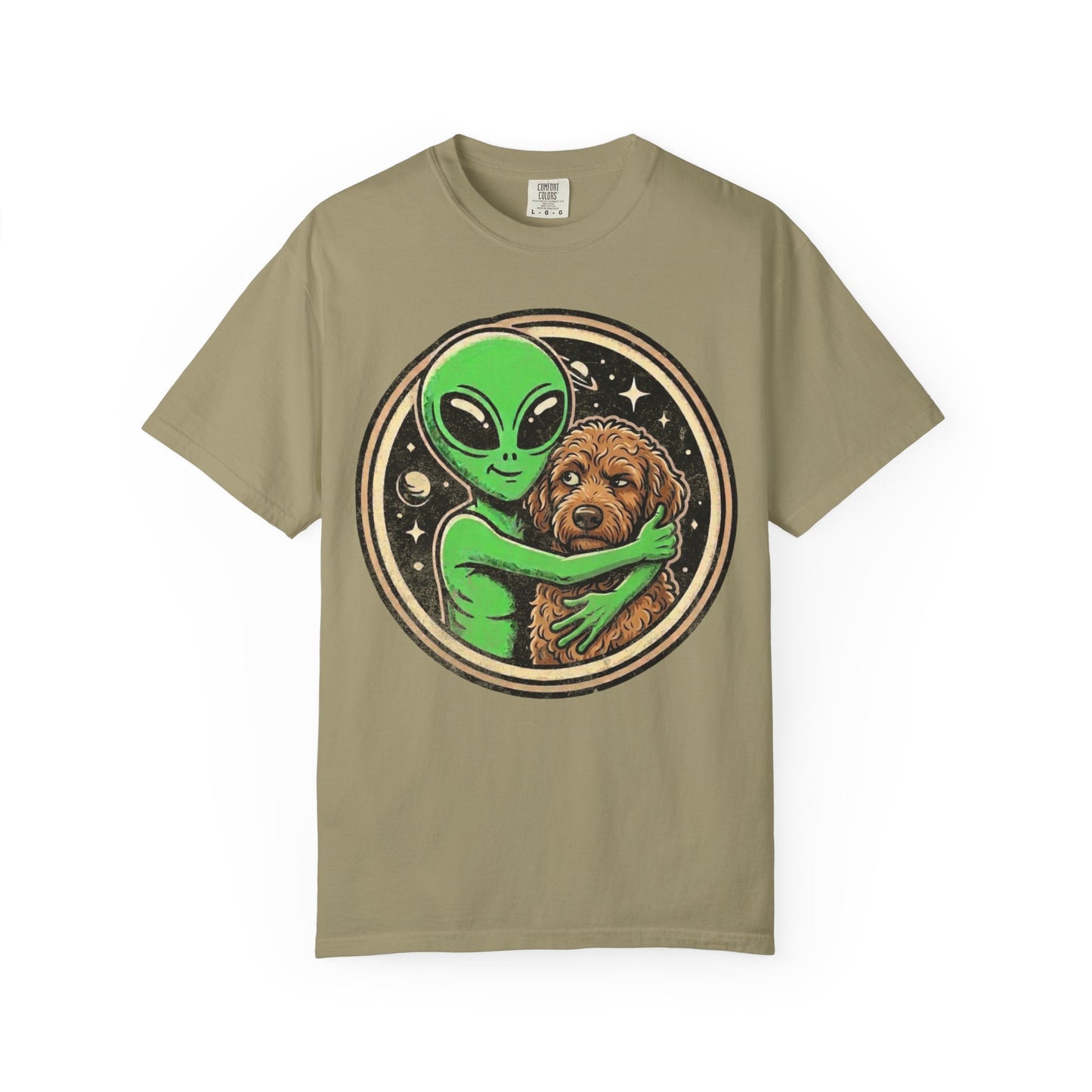 Every Alien Needs a Labradoodle T-Shirt in Khaki from When Dogs Fly
