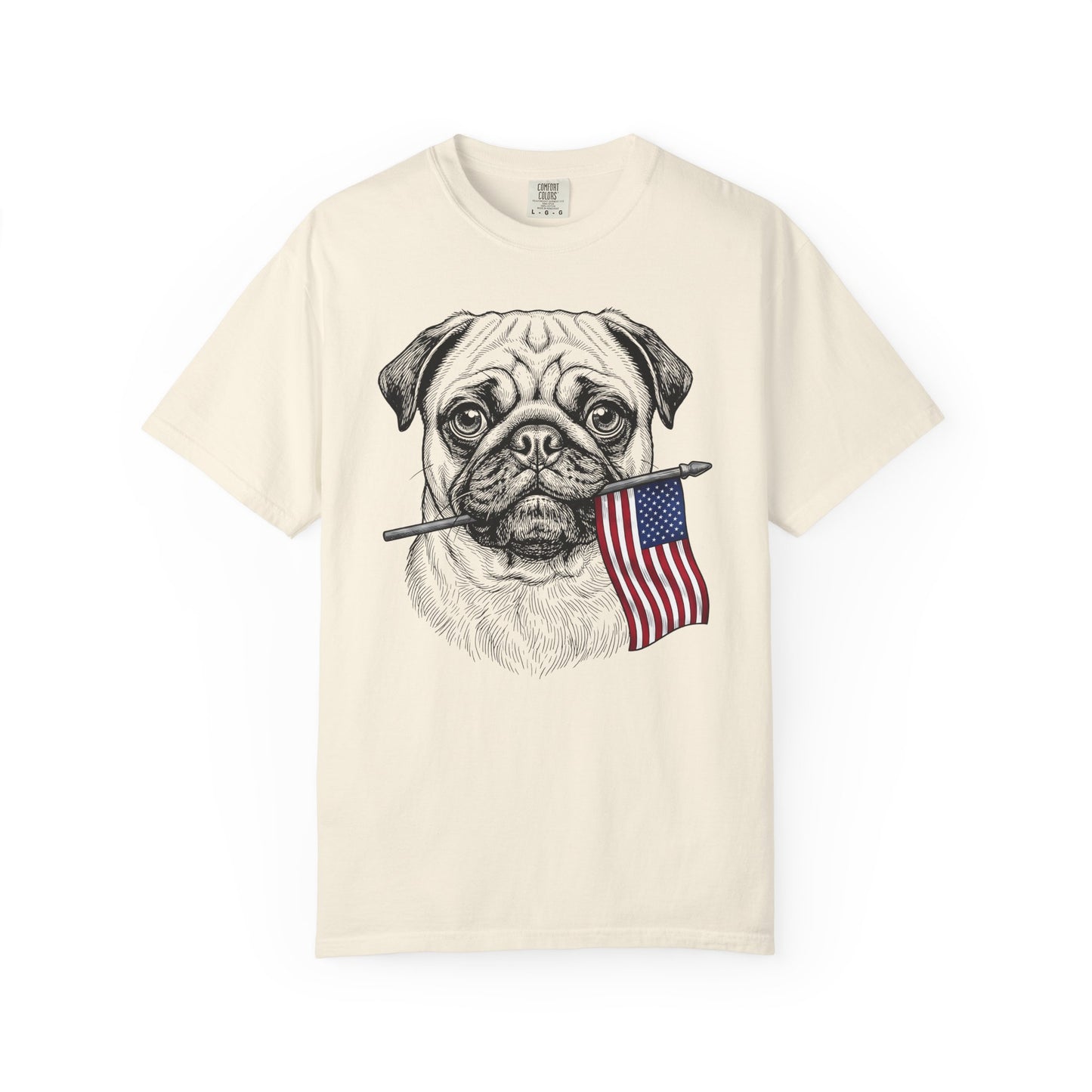 Red, White & Pug American Flag T-Shirt in Ivory from When Dogs Fly