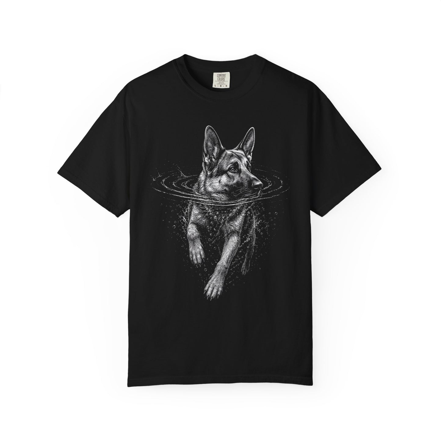 German Shepherd Dog Paddle T-Shirt in Black from When Dogs Fly