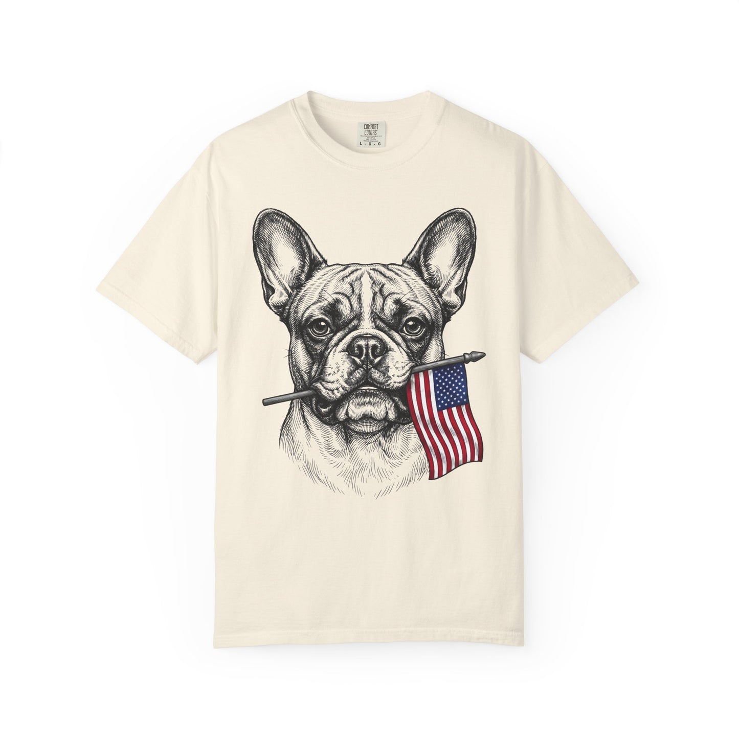 Red, White & French Bulldog American Flag T-Shirt in Ivory from When Dogs Fly