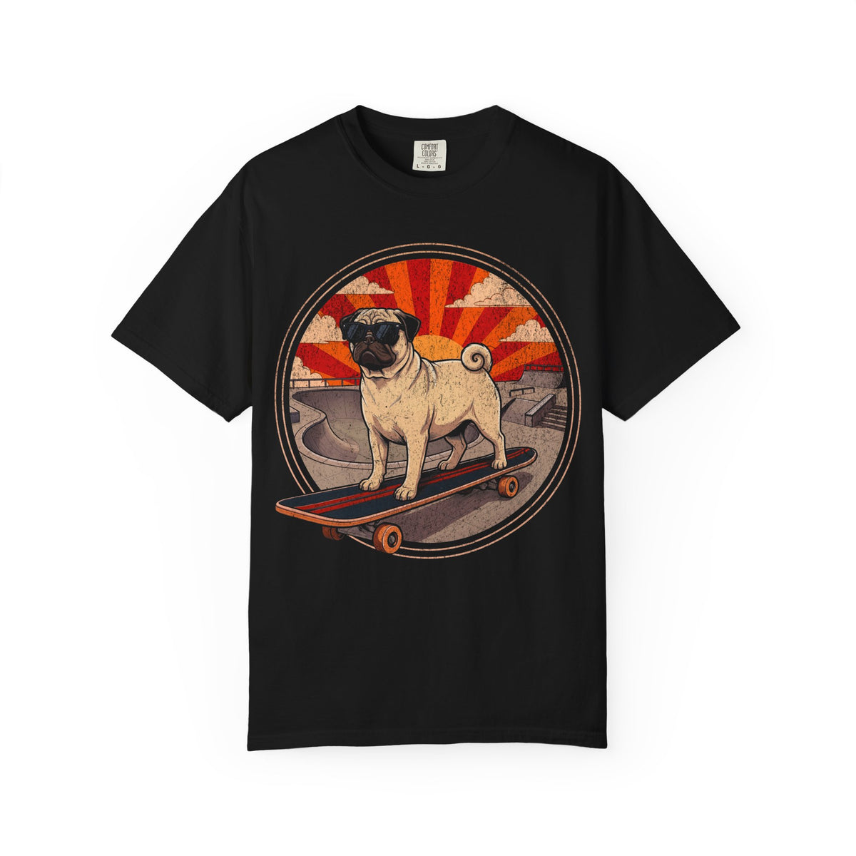 Stay Rad Skateboarding Pug T-Shirt in Black from When Dogs Fly