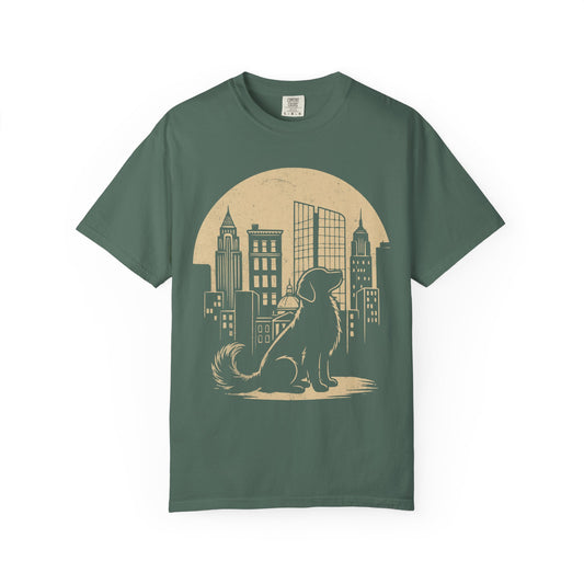 Big City Golden Retriever T-Shirt in Blue Spruce from When Dogs Fly