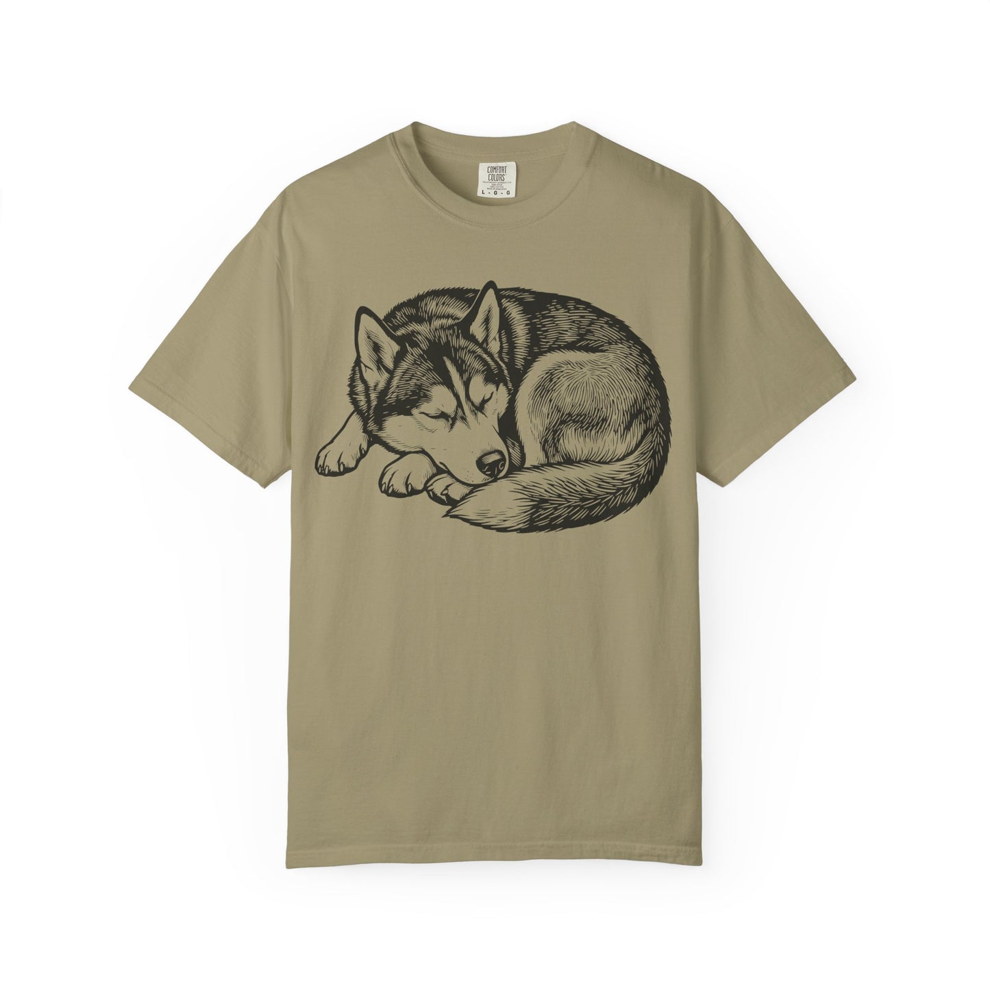 Cozy Nap Time Siberian Husky T-Shirt in Khaki from When Dogs Fly