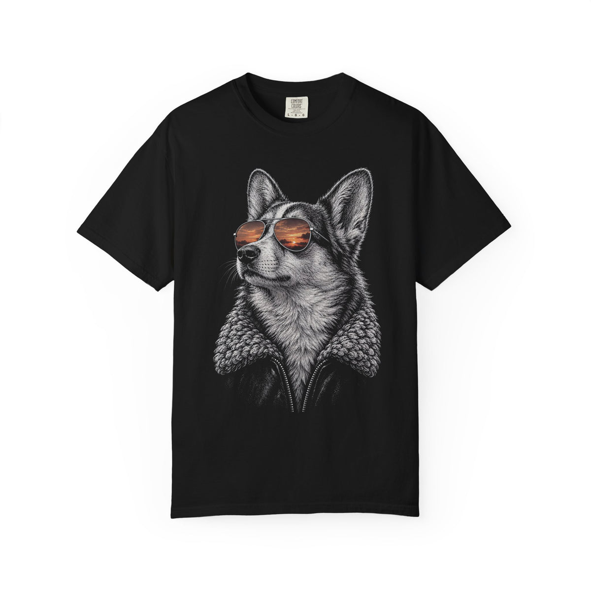 Sunset Aviator Corgi T-Shirt in Black from When Dogs Fly