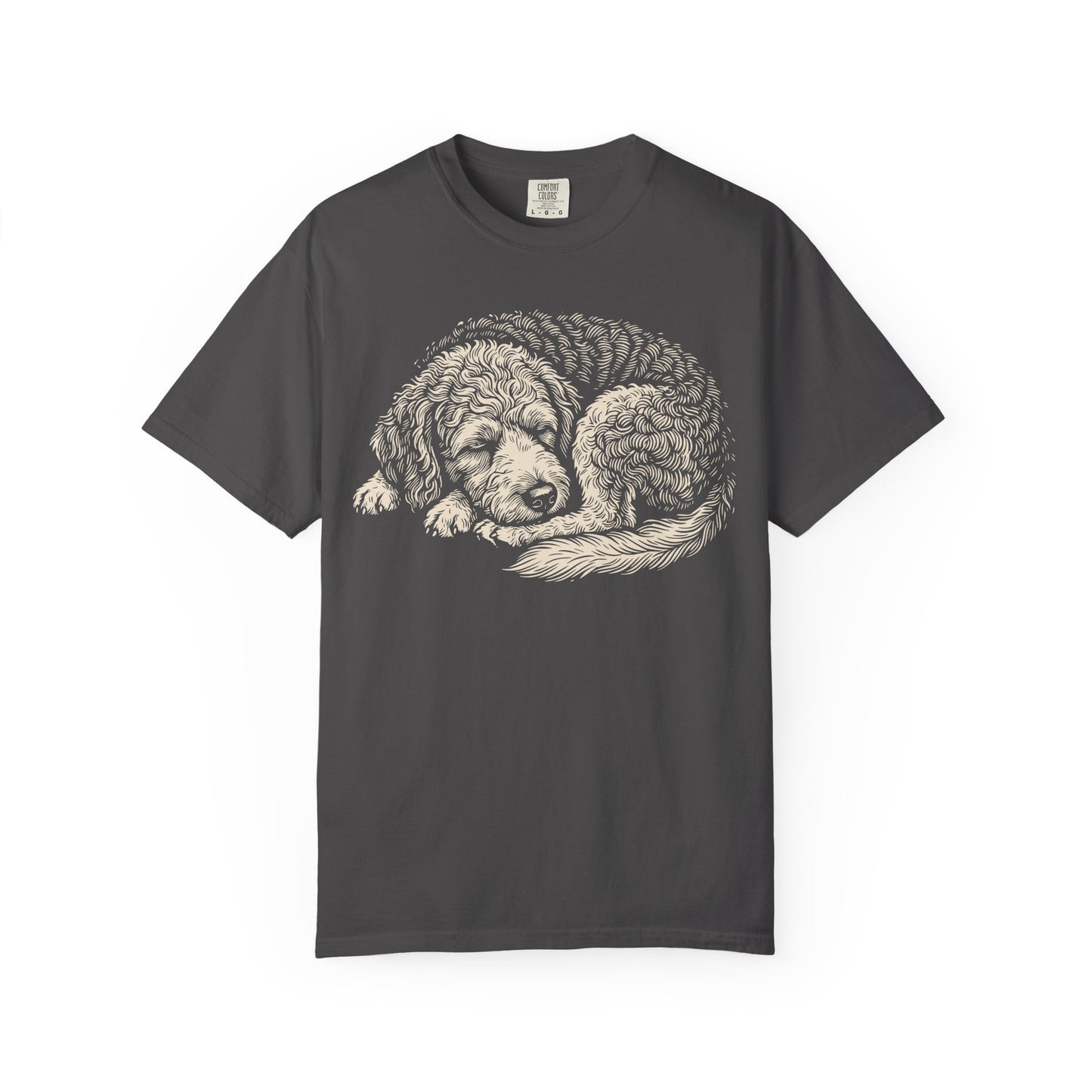 Cozy Nap Time Labradoodle T-Shirt in Graphite from When Dogs Fly