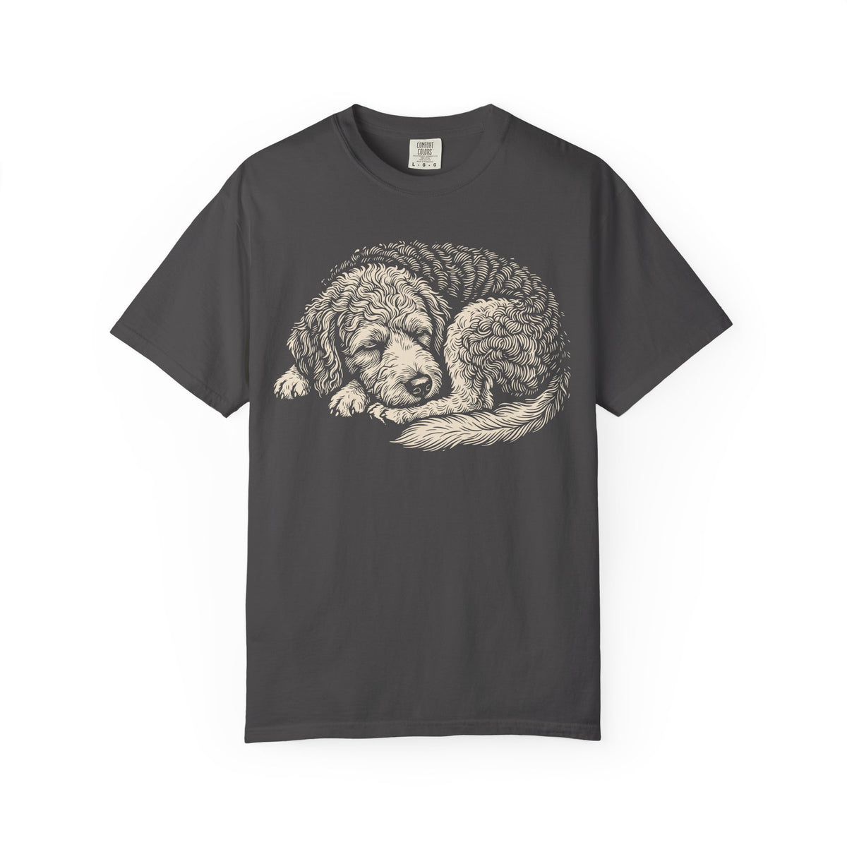Cozy Nap Time Labradoodle T-Shirt in Graphite from When Dogs Fly
