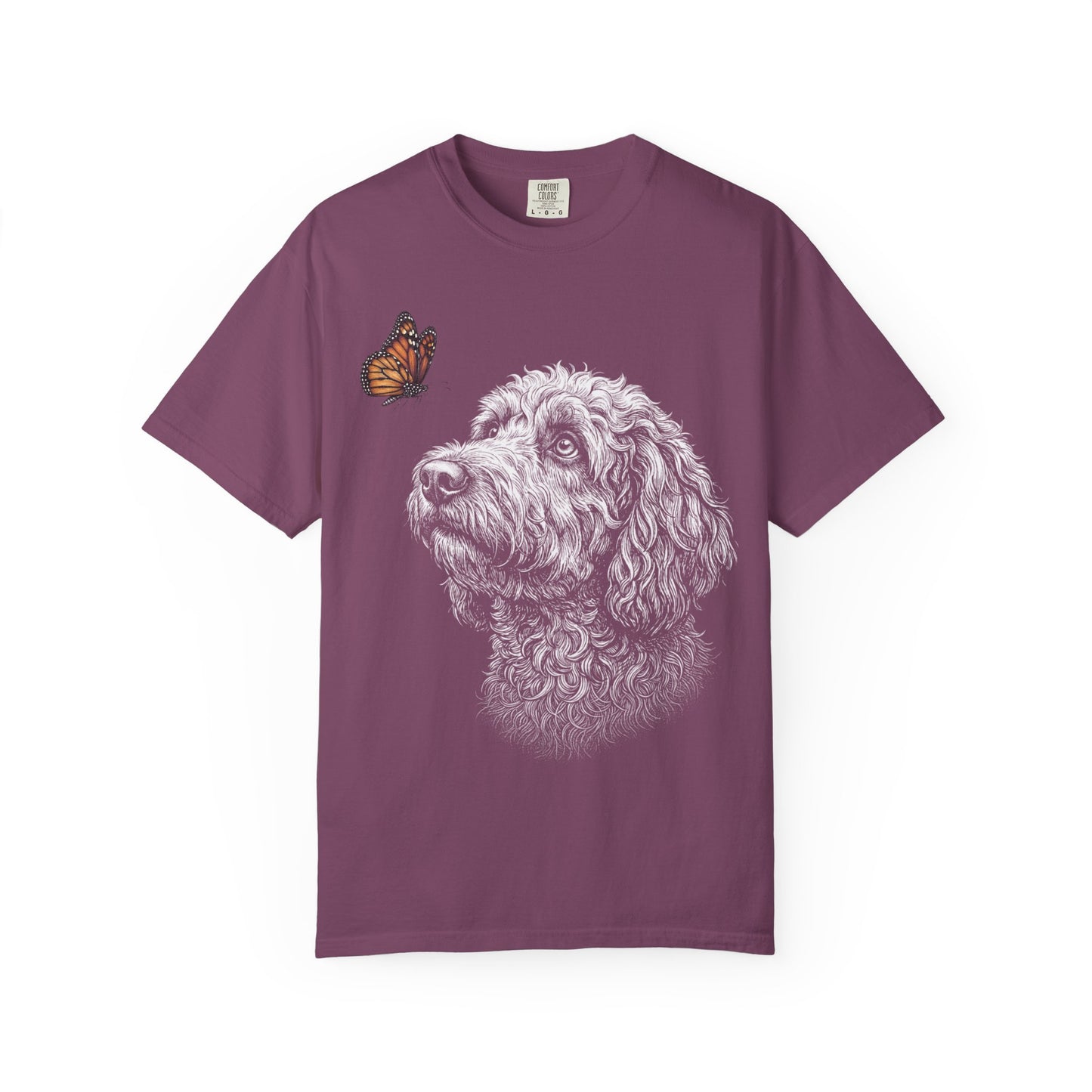 Hello Butterfly Labradoodle T-Shirt in Berry from When Dogs Fly