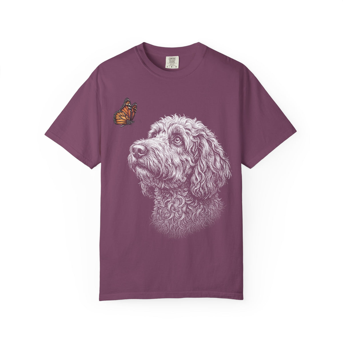 Hello Butterfly Labradoodle T-Shirt in Berry from When Dogs Fly