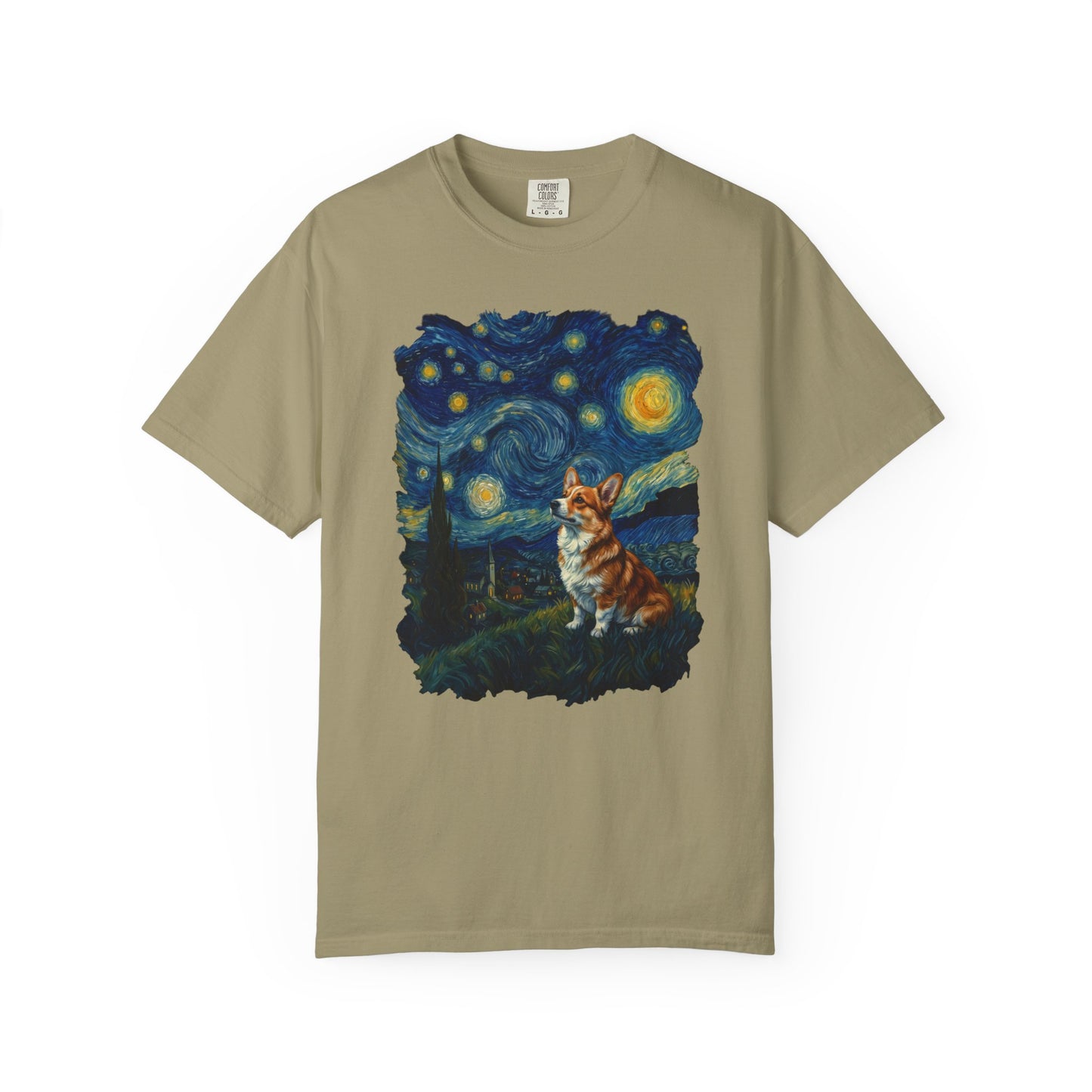 Starry Night Corgi T-Shirt in Khaki from When Dogs Fly