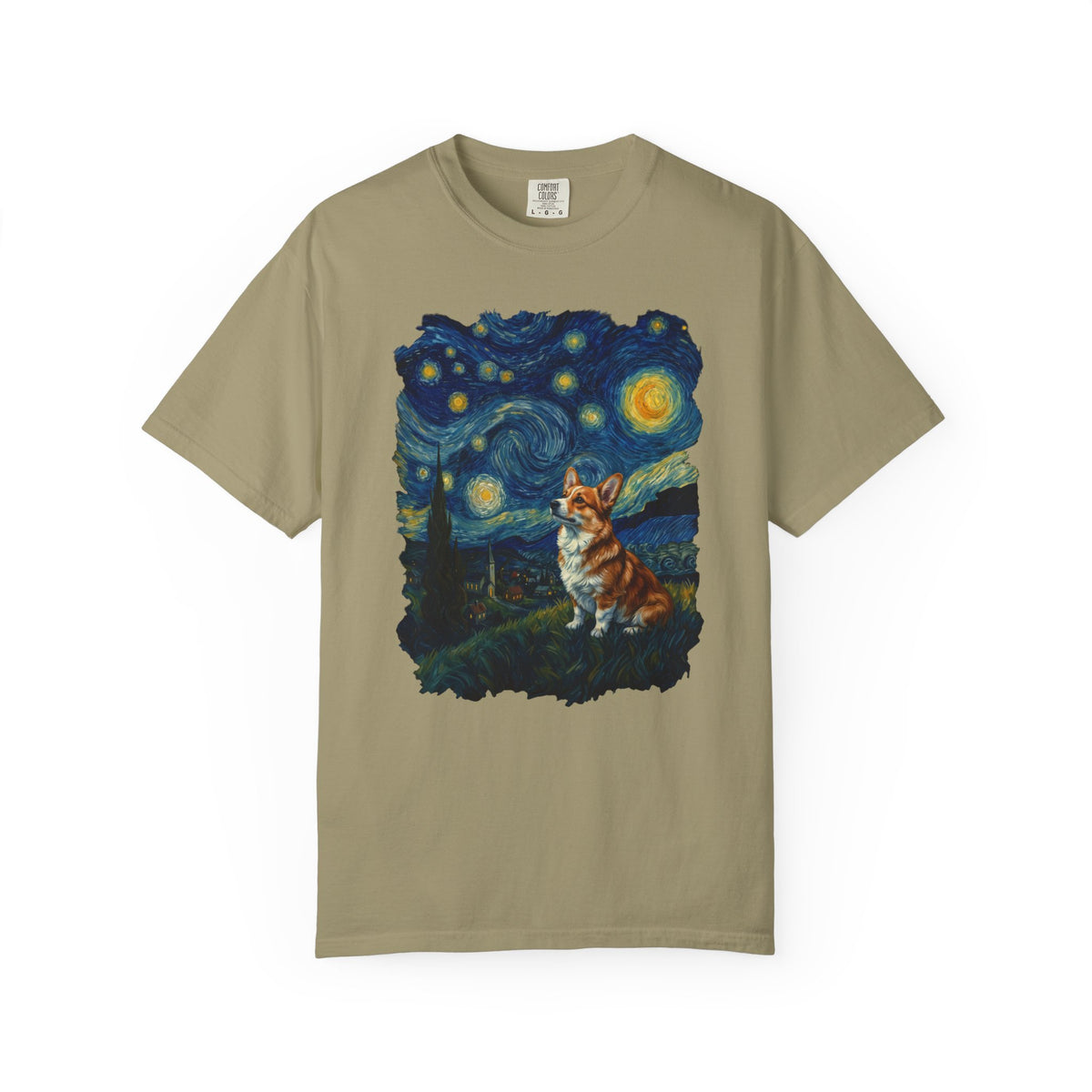 Starry Night Corgi T-Shirt in Khaki from When Dogs Fly