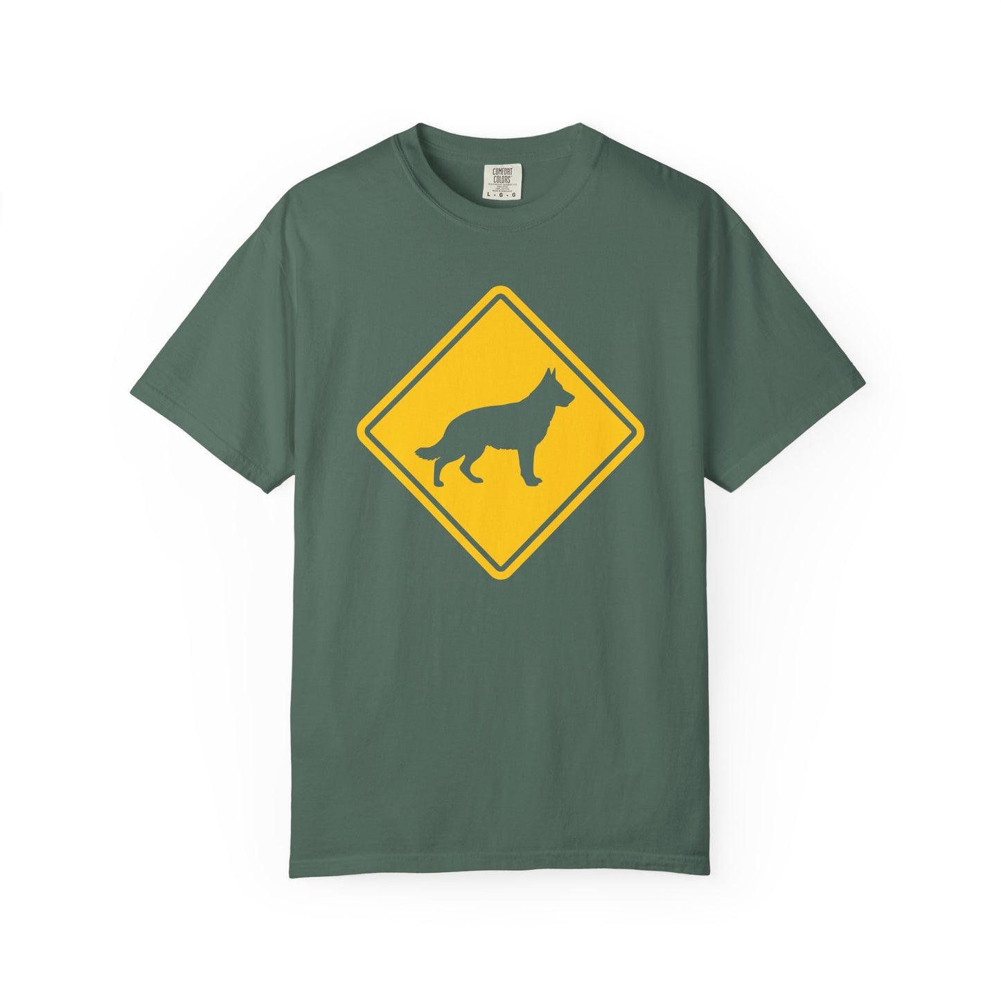 German Shepherd Dog Crossing T-Shirt in Blue Spruce from When Dogs Fly