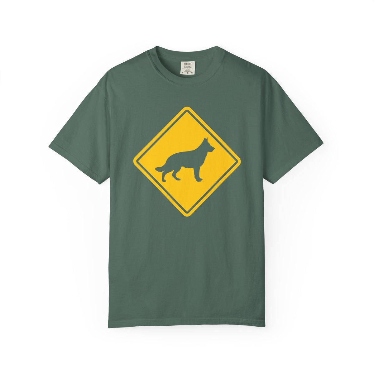 German Shepherd Dog Crossing T-Shirt in Blue Spruce from When Dogs Fly