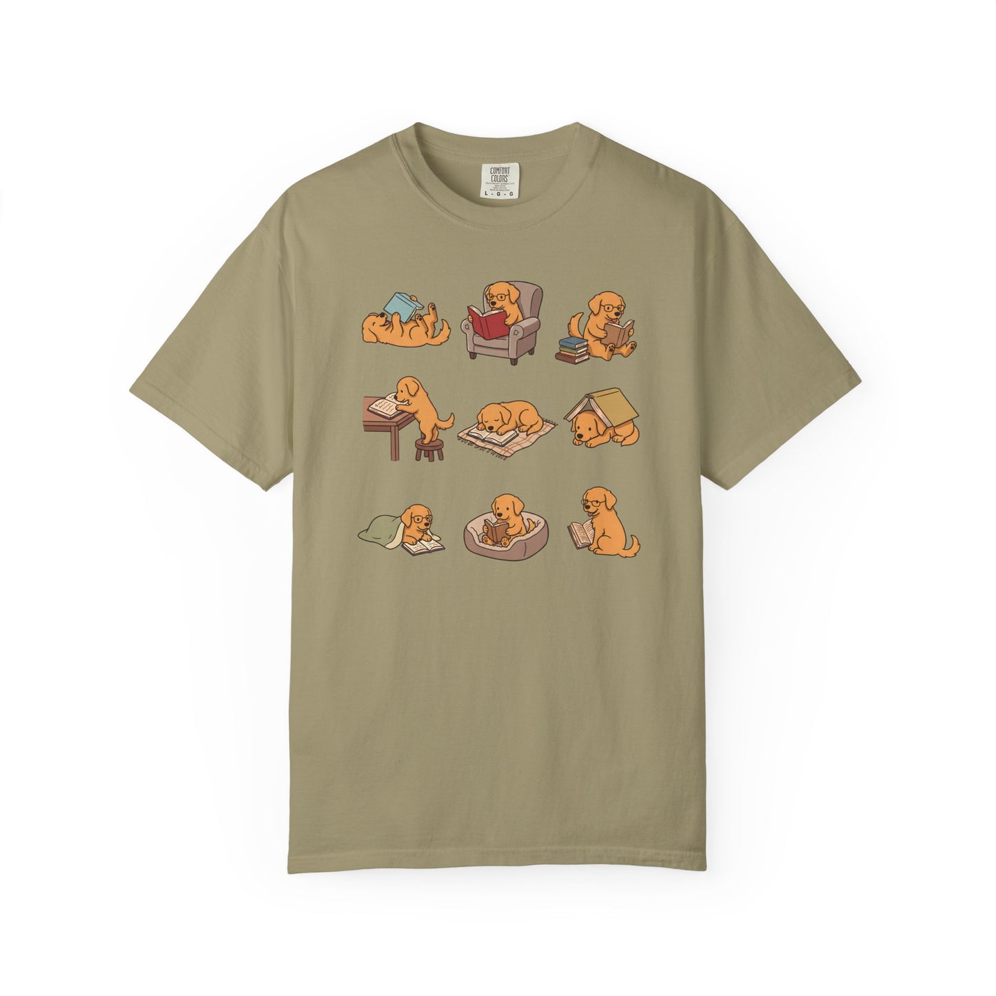 Golden Retriever Book Club T-Shirt in Khaki from When Dogs Fly