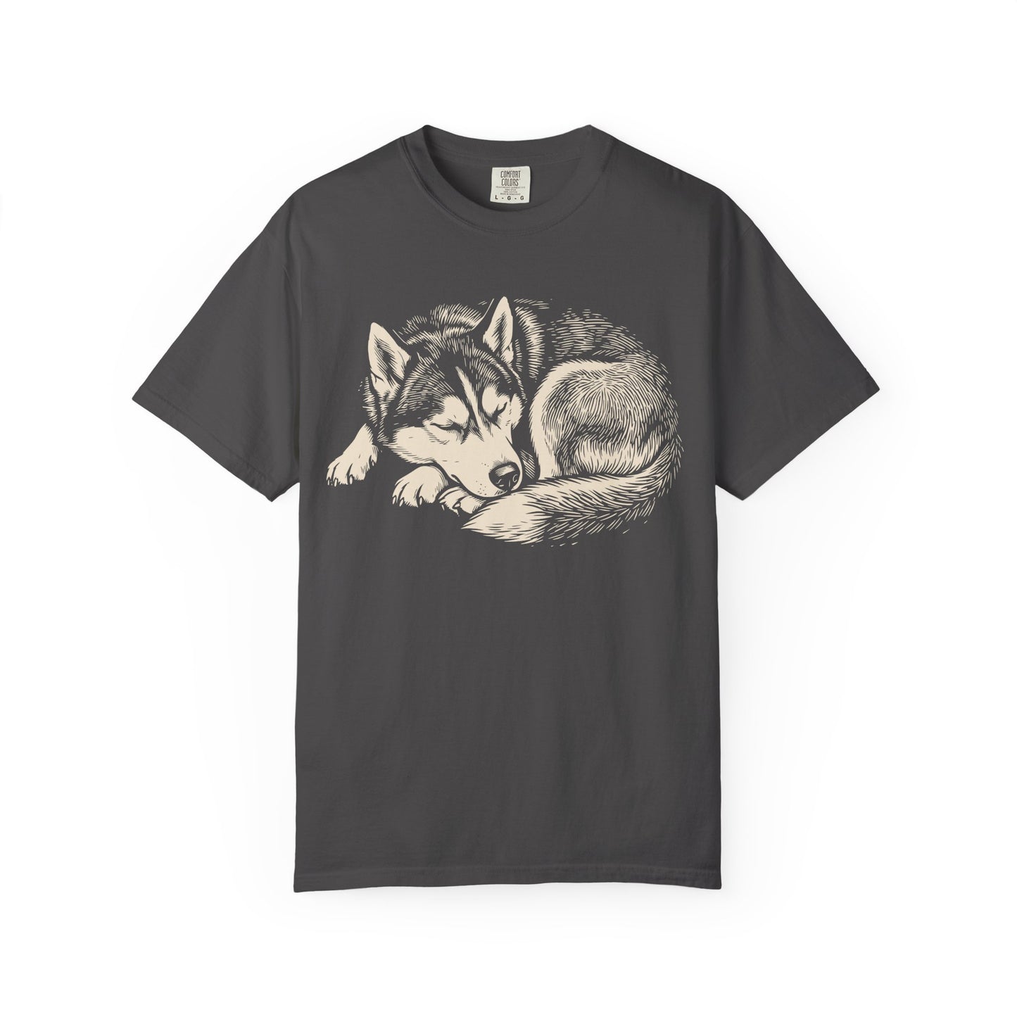 Cozy Nap Time Siberian Husky T-Shirt in Graphite from When Dogs Fly