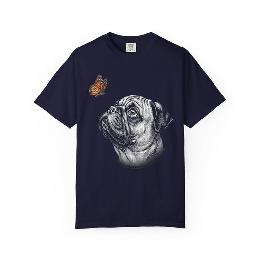 Hello Butterfly Pug T-Shirt in True Navy from When Dogs Fly