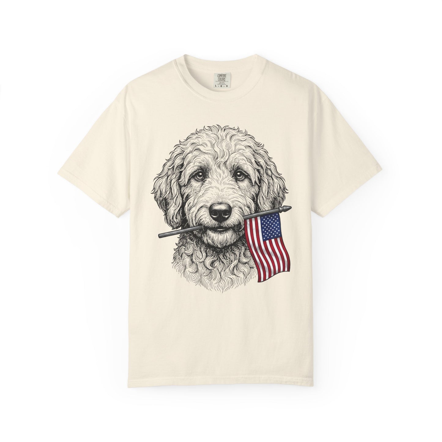 Red, White & Labradoodle American Flag T-Shirt in Ivory from When Dogs Fly